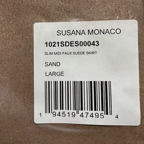 NEW Susana Monaco Sand Slim Midi Faux Suede Skirt Large - Picture 4 of 5